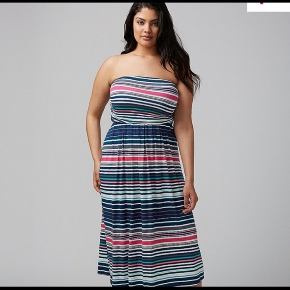 strapless midi dress flowy
